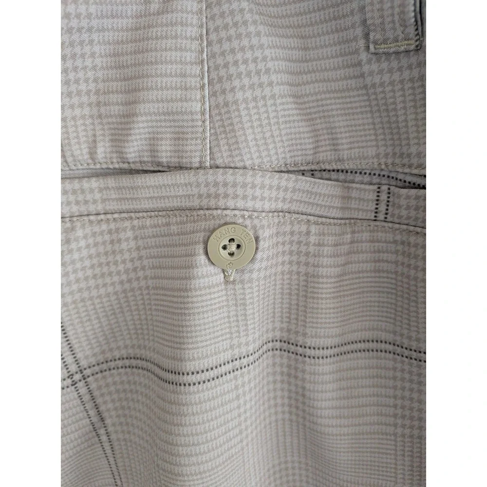 Hang Ten Mens Hybrid Shorts Tan Plaid Glen Check Size 40 Walk Board Shorts